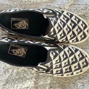 Vans Black and White Geometric Slip-On Sneakers